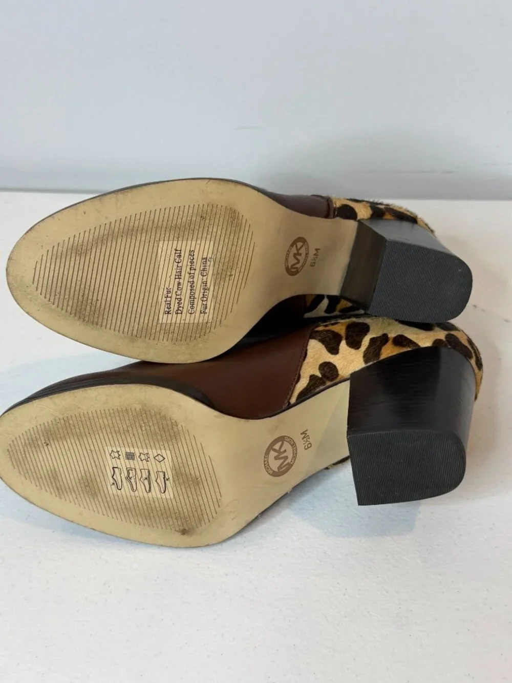 Michael Kors Brown Leather Leopard Calf Hair Ankle Boots 6.5